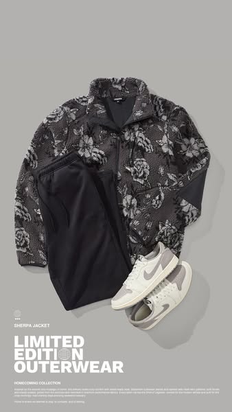 This ad features a sherpa jacket, pants, and shoes. The ad mentions that the sherpa jacket is part of a limited edition 