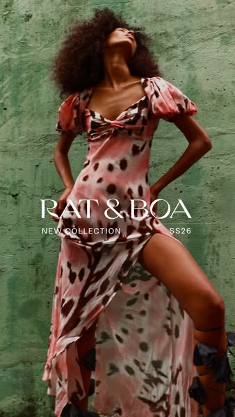 This ad for Rat & Boa features a model wearing a pink and brown patterned maxi dress, showcasing the brand's new