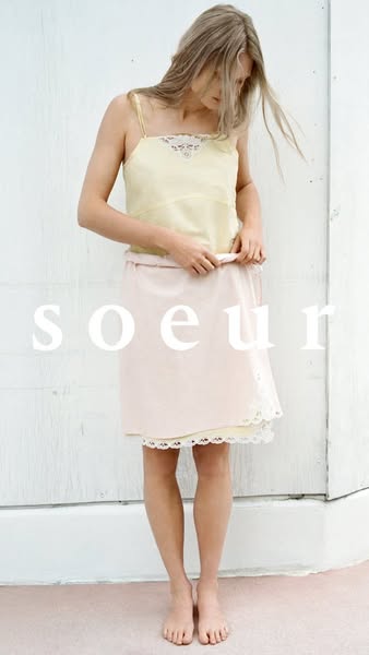 This image ad features a person wearing clothing by Soeur, with the brand name displayed prominently.