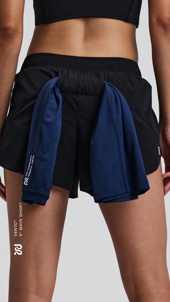 This image showcases the R2 Vento 4" Wave Short. The image focuses on the rear of the shorts, highlighting a towel 