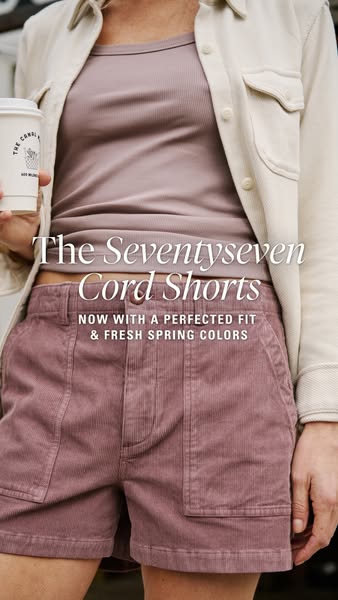 This image ad features a pair of corduroy shorts in a lifestyle shot. The ad highlights the product's fit and color 