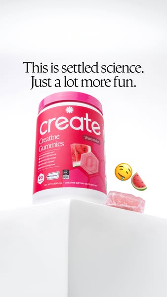 An image promoting Create brand creatine gummies, emphasizing that it is creatine that is a lot more fun.