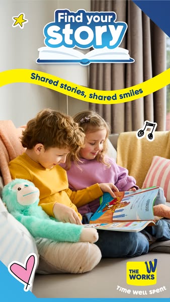 This image ad promotes The Works, likely a bookstore or educational supply store, by showcasing a shared reading experie