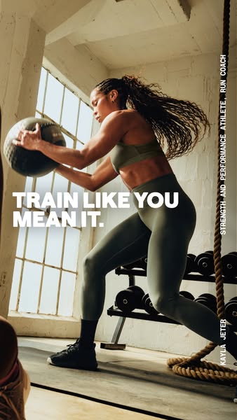 Image of a woman working out with the headline 'Train Like You Mean It.'