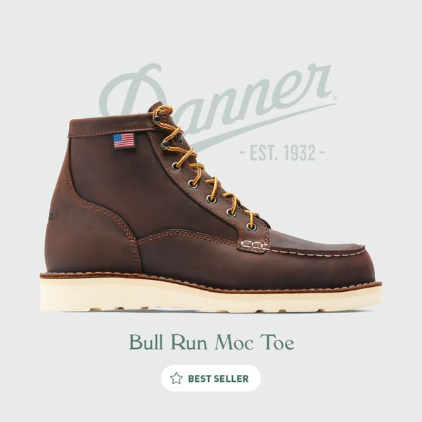 This ad features a single Danner boot against a neutral background, highlighting its classic design and 'Best Seller