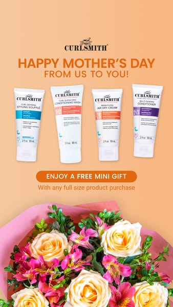This ad for Curlsmith promotes a free mini gift with any full-size product purchase for Mother's Day.