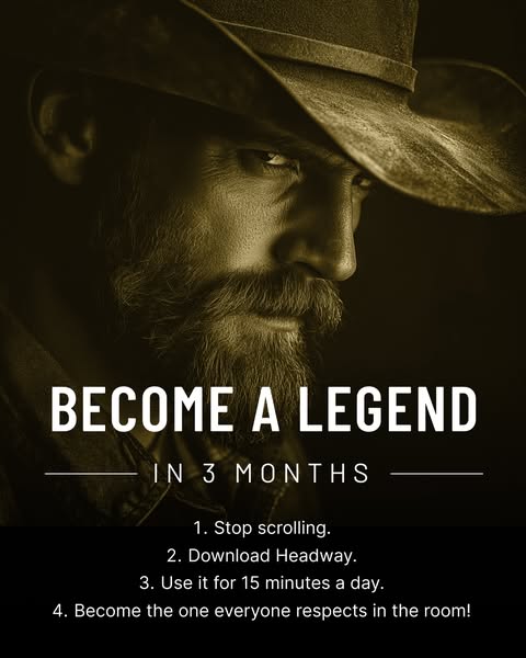This ad encourages viewers to download the Headway app and use it for 15 minutes a day to become a legend in 3 months.