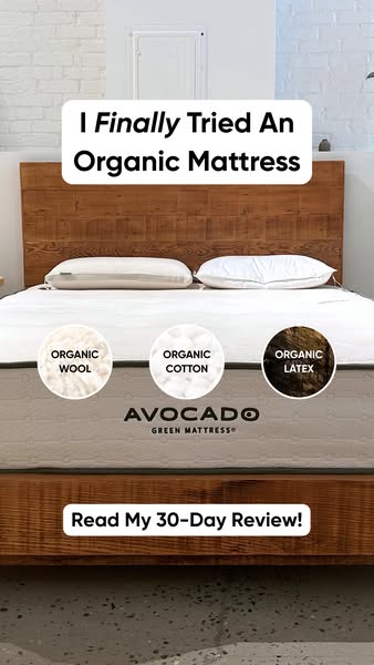 This ad showcases an Avocado Green Mattress and invites viewers to read a 30-day review of the product, highlighting its