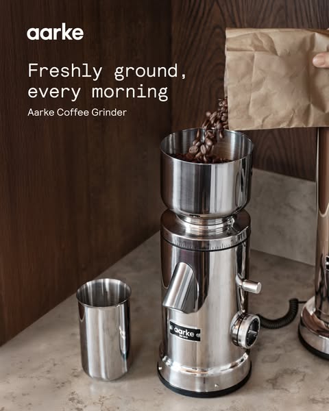 Aarke is promoting their coffee grinder and featuring a product demo in the ad. The ad demonstrates how coffee beans are
