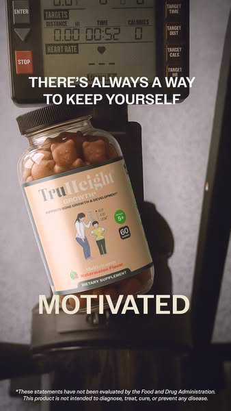 This image ad for TruHeight Growth* gummy supplements is set in a gym environment, suggesting that there's always a 