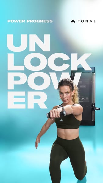 This ad for Tonal features a woman using the Tonal machine. The ad highlights the power and progress that can be achieve