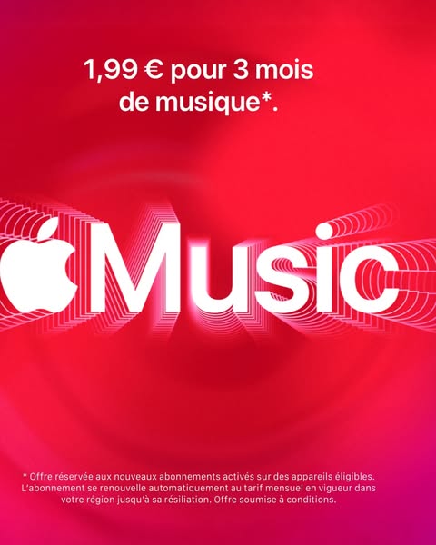 This image ad promotes Apple Music and an offer to get 3 months of the music streaming service for €1.99.