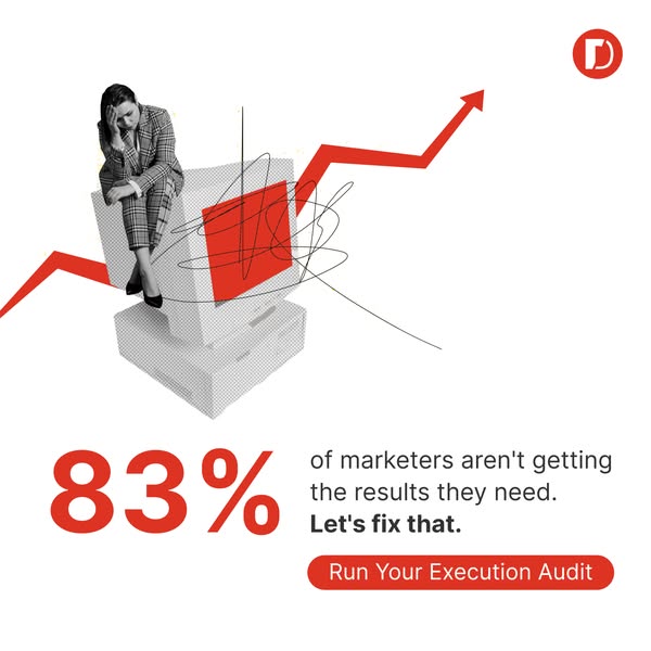 This ad highlights the problem that many marketers are not getting the results they need and offers a solution in the fo