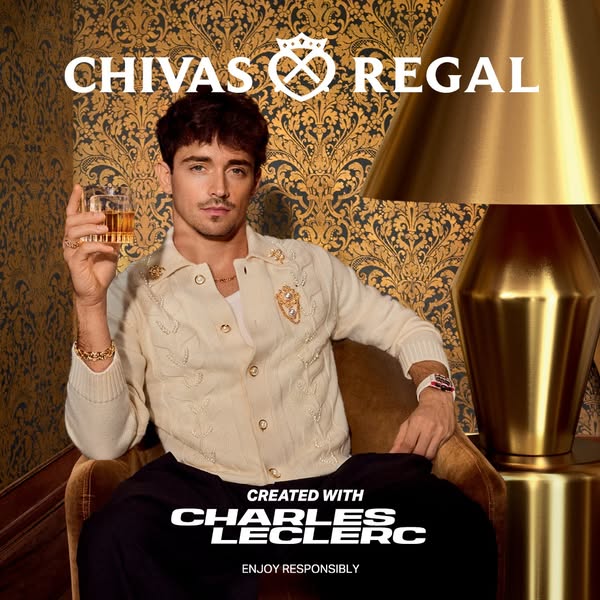 This ad features actor Charles Leclerc sitting in a chair, holding a glass of Chivas Regal. The ad is meant to associate