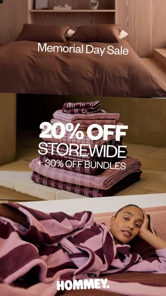 This Hommey image ad highlights the brand's Memorial Day Sale, offering discounts on both individual items and bundl
