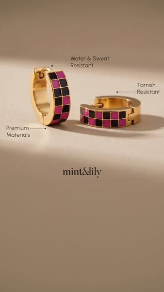 The ad features a pair of earrings that are water, sweat, and tarnish resistant.