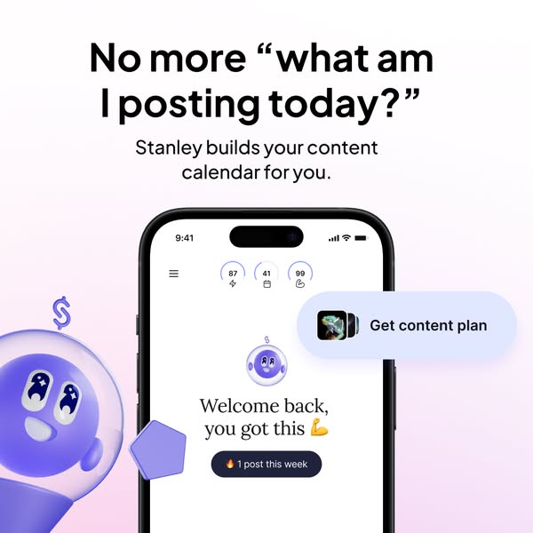 The ad presents a problem content creators often face: running out of ideas for posts. Stanley, an AI tool, provides an 
