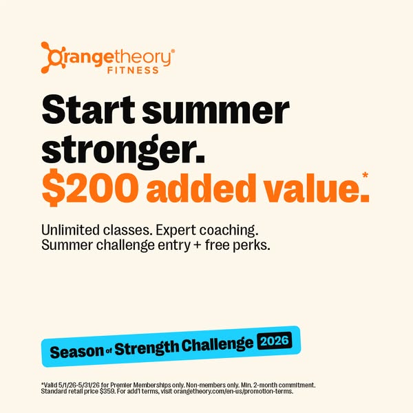 This image ad for Orangetheory Fitness promotes a summer challenge with added value for premier members, including unlim
