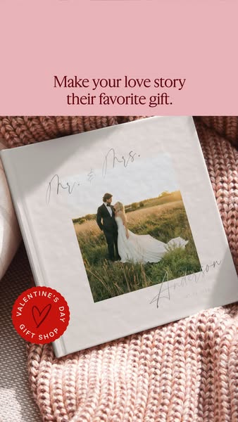 This ad promotes a photo album as a Valentine's Day gift, emphasizing its ability to capture and preserve a couple&#
