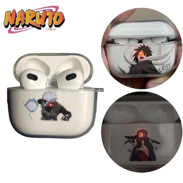 This ad features a clear AirPod case with Naruto characters printed on it. The ad is targeted towards fans of the Naruto