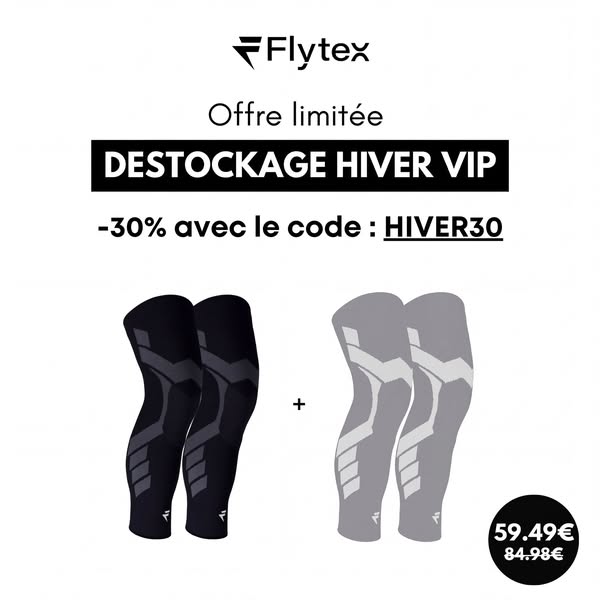 This image ad promotes a winter clearance sale for Flytex VIP knee-high socks. It features a 30% discount with a provide
