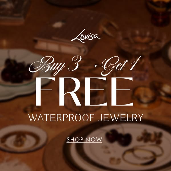 This ad for Lovisa promotes a "Buy 3, Get 1 Free" offer on waterproof jewelry. The image features a variety of