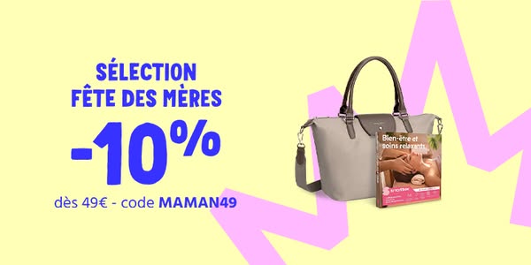 This image ad promotes a selection of items for Mother's Day, featuring a 10% discount on purchases over 49€ using t