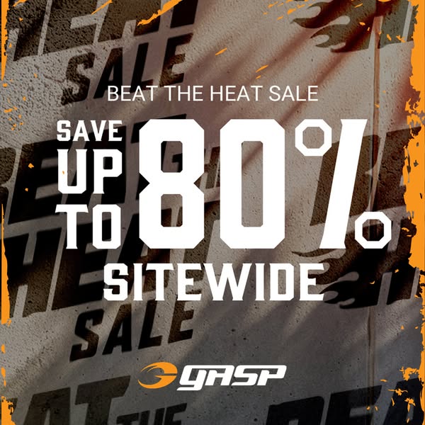 This ad promotes Gasp products during a 'Beat the Heat' sale, offering sitewide discounts of up to 80%.