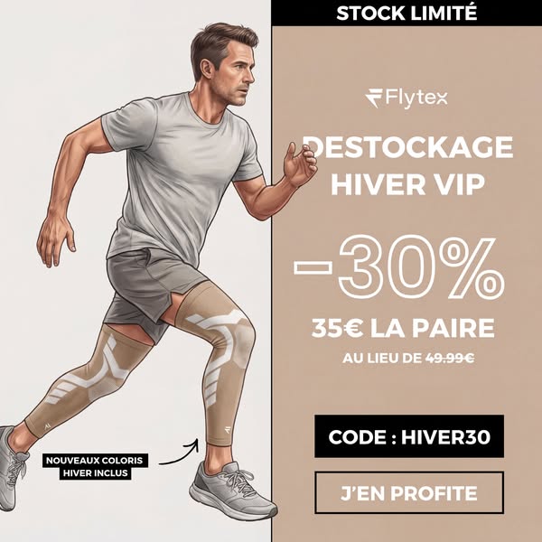 This image ad for Flytex athletic wear features a digitally rendered image of a man wearing compression tights. The ad p
