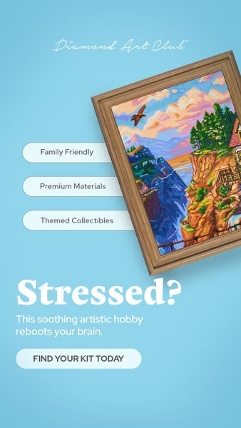 This ad for Diamond Art Club aims to capture the attention of individuals seeking relaxation and stress relief through a