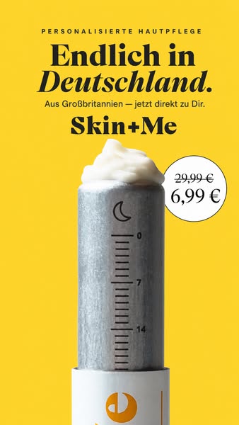 An image ad for Skin+Me shows a visual of their individualized skincare product. The ad indicates that the product is no