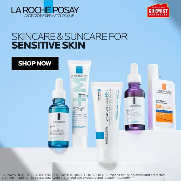 This image ad is for La Roche-Posay skincare and suncare products. The ad features a range of products targeted towards 