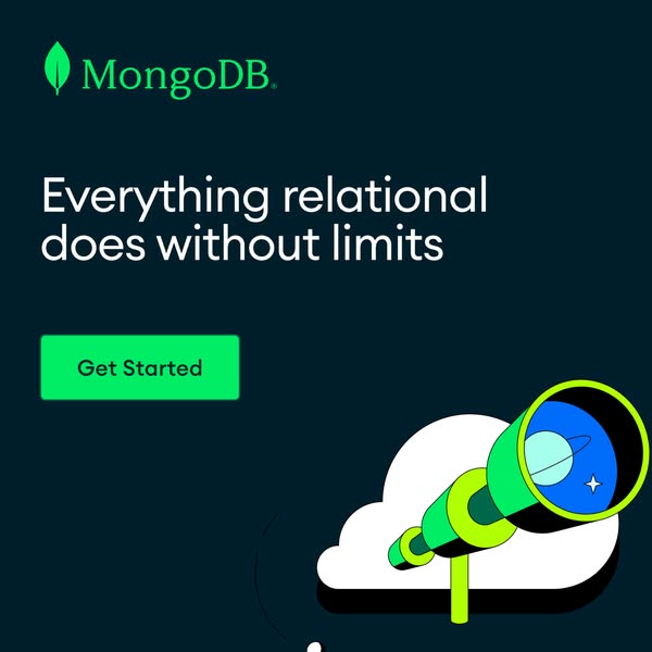 This is an image ad for MongoDB. The ad promotes MongoDB as a service that empowers relational databases without limits.