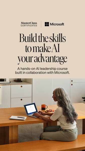 This image ad is for MasterClass Certificates in collaboration with Microsoft. The ad encourages viewers to build skills