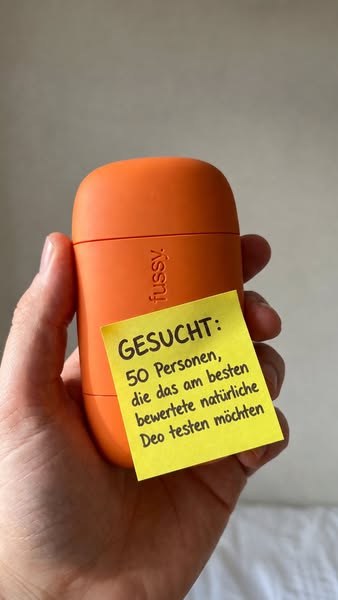 This ad is for Fussy deodorant, looking for 50 people to test their best-rated natural deodorant.