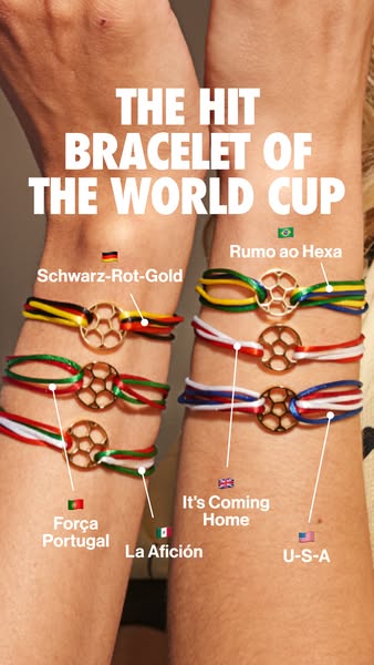 This ad showcases bracelets with a soccer ball charm in the colors of several countries flags participating in the World