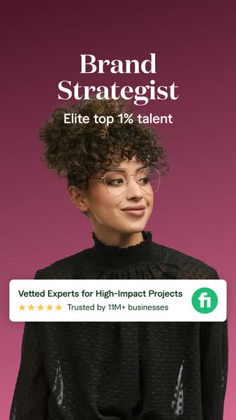 This image ad is for Fiverr. It features a woman and promotes Fiverr as having vetted experts for high impact projects.