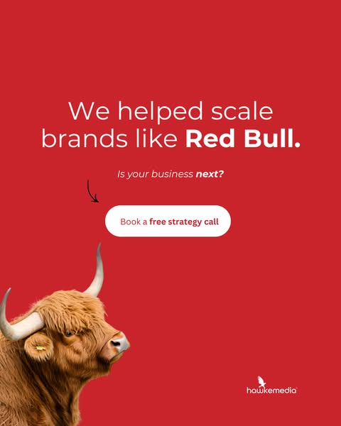 This image ad is for Hawke Media. The ad features a bull on a red background and text that says, "We helped scale b