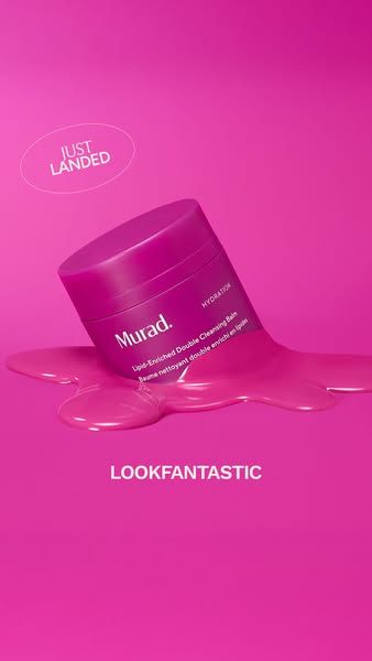 This ad showcases the Murad Lipid-Enriched Double Cleansing Balm, emphasizing its recent launch and highlighting the Loo