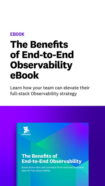 This ad promotes an eBook about the benefits of end-to-end observability from Datadog.
