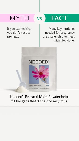 The image ad compares a myth versus a fact about needing a prenatal. On the left side, the myth is that if you eat healt