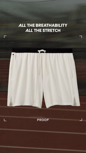 This ad showcases the breathability and stretch of the featured shorts.