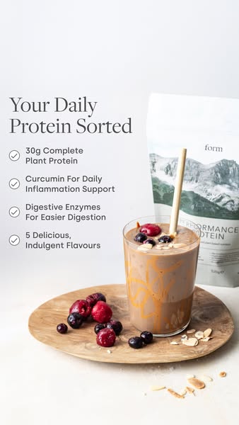 This ad for Form promotes its protein powder as an easy way to get a daily serving of protein. The image features a prot