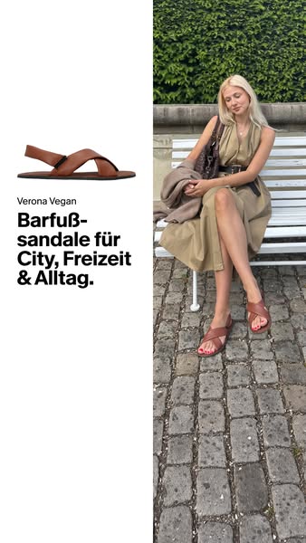 This ad highlights the Verona Vegan sandal, emphasizing its suitability for city, leisure, and everyday wear, appealing 
