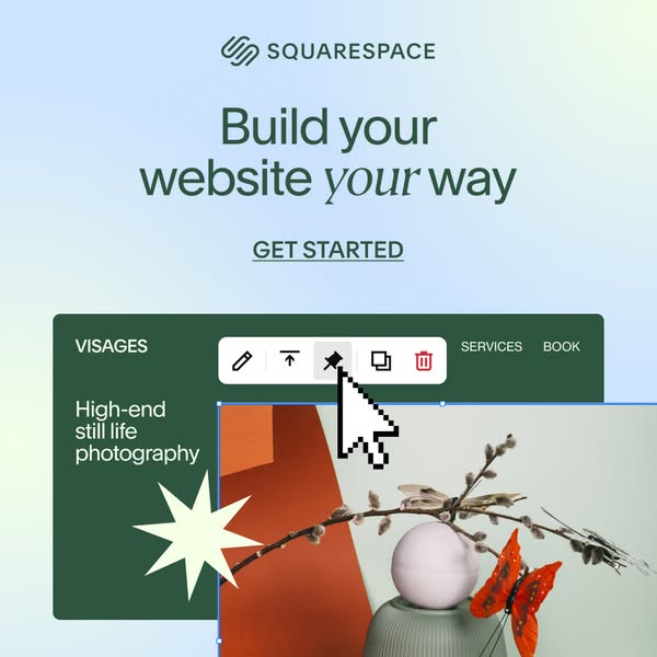 This ad for Squarespace shows a user customizing a website template. The ad highlights the ability to build a website yo
