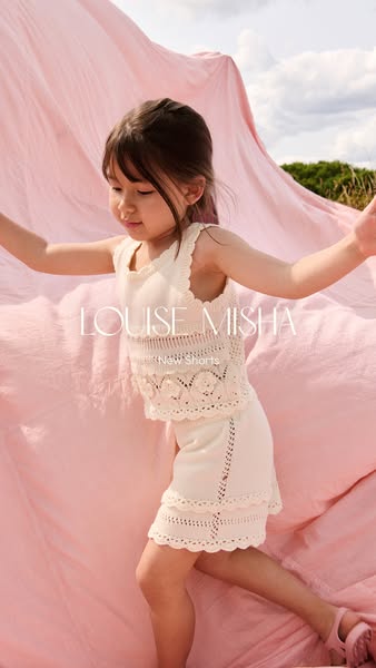 This ad showcases Louise Misha's new shorts and the brand's design aesthetic.