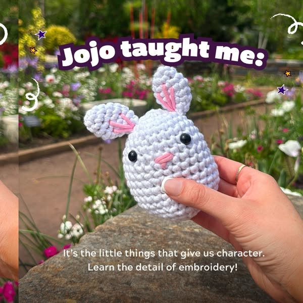 This image ad promotes embroidery lessons, taught by "Jojo".