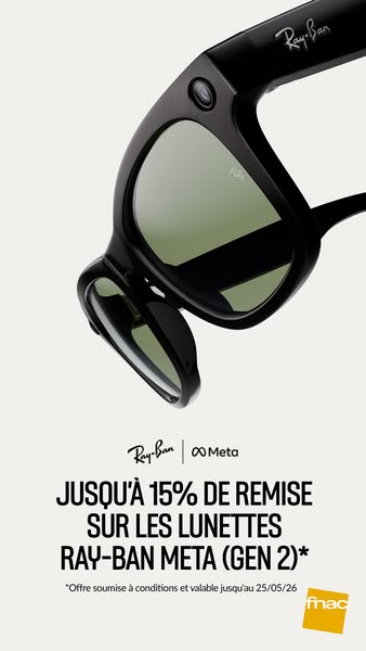 This image ad promotes Ray-Ban Meta smart glasses, highlighting a limited-time offer of up to 15% off. The ad features a