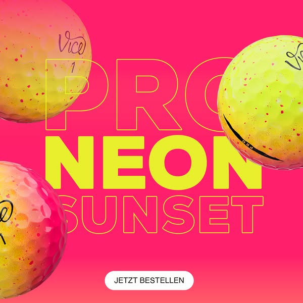 This ad showcases Vice golf balls in a neon sunset color scheme. The ad uses a bright, attention-grabbing design with a 