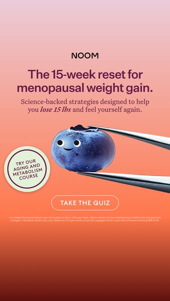 This ad promotes Noom's 15-week weight loss program for women experiencing menopausal weight gain by addressing the 